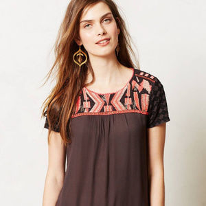 Anthropologie Embroidered Nerine Top Boho Peasant Blouse HD In Paris, 6P Petite